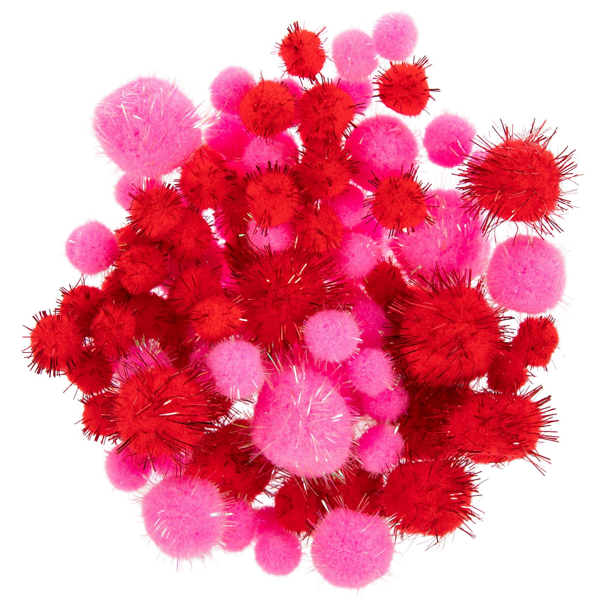 Red & Pink Tinsel Pom Poms